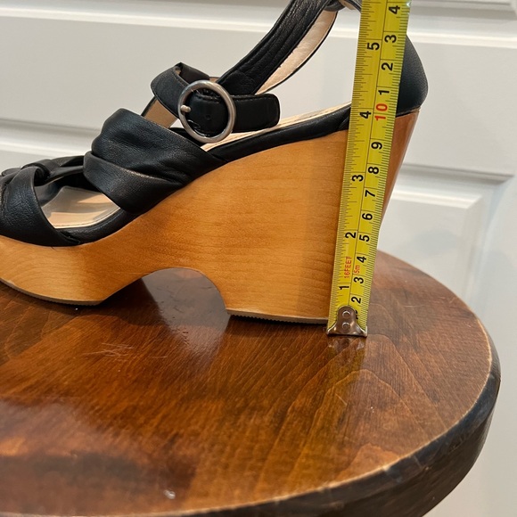 Coach Strappy Platform Sandal Black Leather Wood Wedge Clog Heel Size 10 READ - Picture 4 of 11